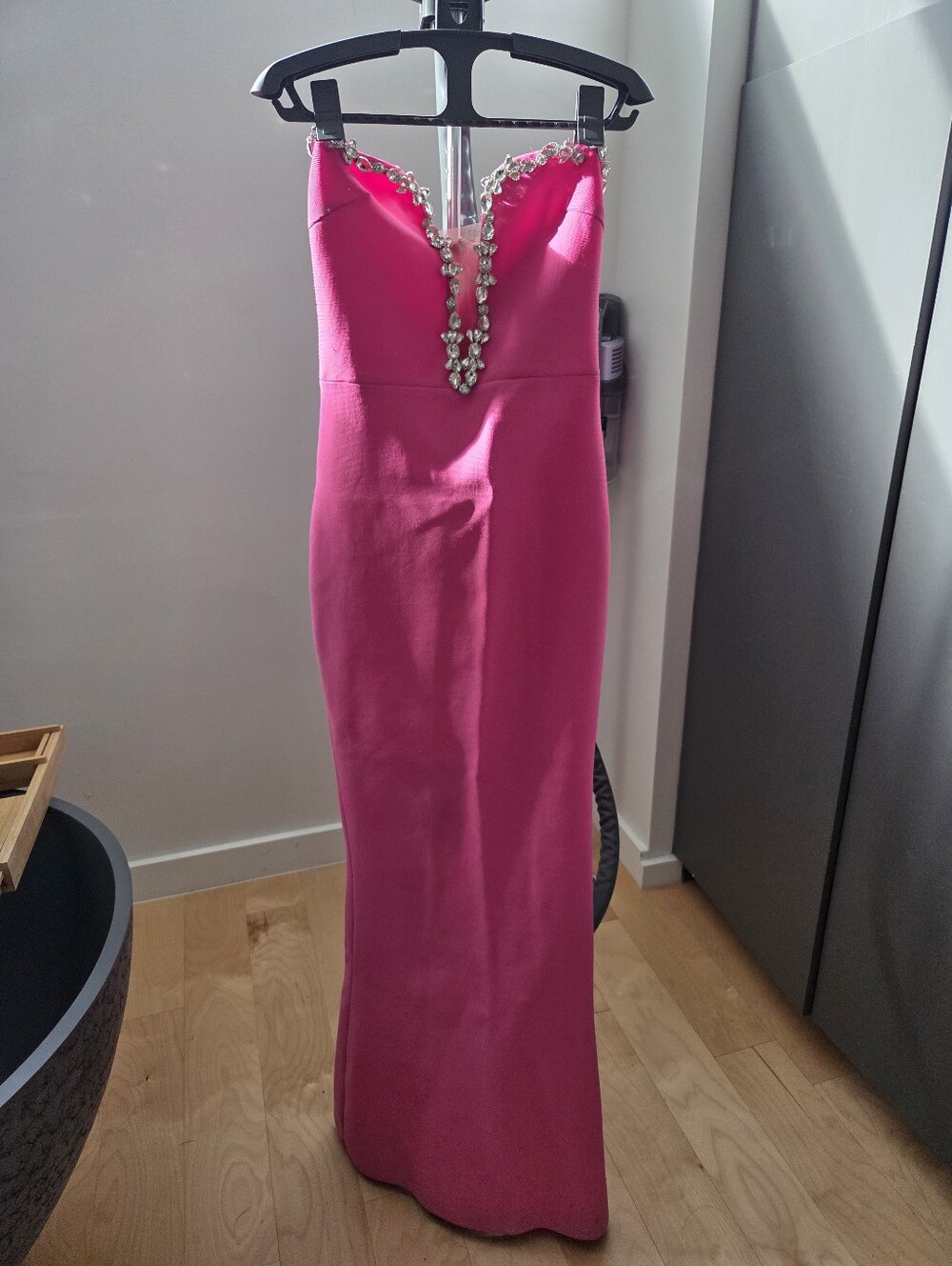 Fashion Nova Pink Strapless Maxi Dress with Crystal Trim